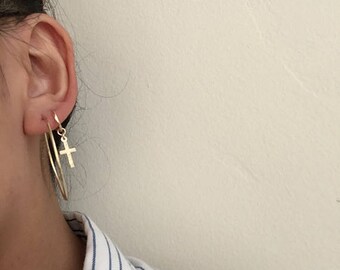 Cross Earrings, Gold Cross Hoops, Small Cross Earrings, Cross Huggie Hoops, Huggie Earrings, Gold Huggie Earrings, Cross-shaped Hoops