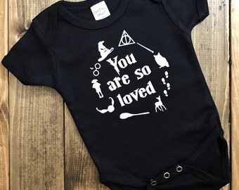 Harry Potter Baby Clothes Unisex Onesie - You Are So Loved - Black Harry Potter Onesie Wizard Robes