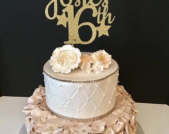 ANY NAME NUMBER Glitter 16th Birthday Cake Topper Star ANY NAME NUMBER Glitter 16th Birthday Cake Topper Star