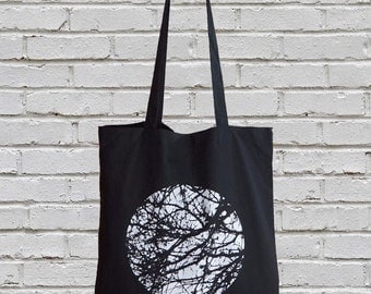 tote bag, tote, black tote bag, cotton bag, cotton tote bag, cotton tote, black tote, shopping bag, tree bag, tree, nature, printed bag