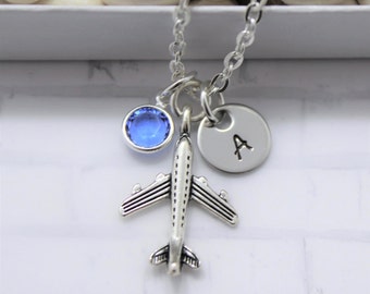 Airplane Necklace - Airplane Jewelry - Personalized Plane Necklace - Silver Airplane - Airplane Jewelry - Travel Gift