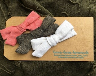 Classic chambray school girl bow set, Baby Headbands, Baby Bow Headband, Baby Girl Headbands, Baby Bow Headband Set, Nylon Headband