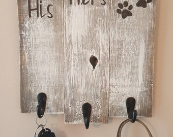 His Hers Keyholder and Dog Leash hook Plaque