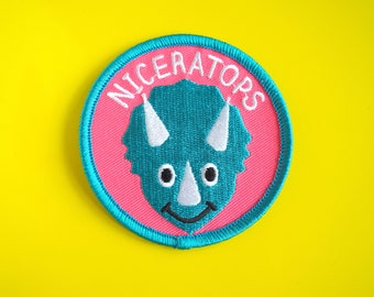 Dinosaur Patch, Cute Triceratops Patch, Iron on Patch, Pun Patch, Embroidered Patch, Niceratops, Funny Patch, Jacket Patch, Jurassic Park