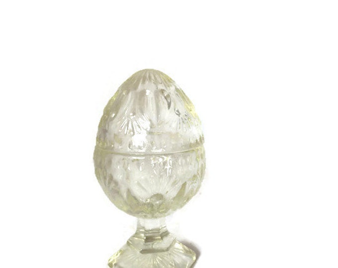 Vintage Homco Trinket Box | Pedestal Clear Cut Glass Egg Shaped Lid