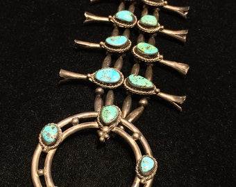 Gorgeous Vintage Classic Navajo Squash Blossom Native American Turquoise Indian Naja Sterling silver 925 patina old pawn