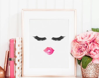 Lips and Lashes, Eyelash Print, Lips Print, Mascara Print, Lipstick Print, Fashion Print, Makeup Print, Beauty Print, Lashes Print, Makeup