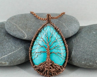Tree-of-life necklace Gift-for-her gift-for-mom gifts-for-sister birthday gift-for-wife gift Blue necklace Turquoise necklace Boho jewelry