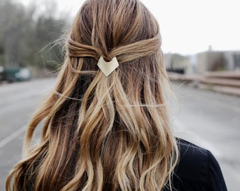 Brass Geometric Barrette, Minimal Geometric Barrette, Triangle French Barrette, Minimalist Barrette, Simple Gold Hair Clip | The Charity
