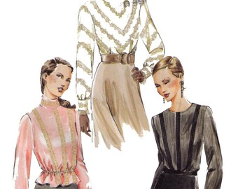 Uncut Vogue 7734 Sewing Pattern, Size 6-10 Misses' Blouse Semi-fitted, Long Sleeves Blouse Lace, Turtleneck Top Winter Fashion