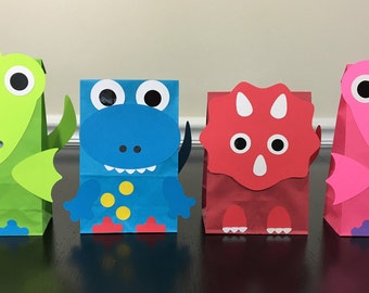 Sets of 4 Dinosaur Favor Bags - cute party decoration for a dinosaur themed party