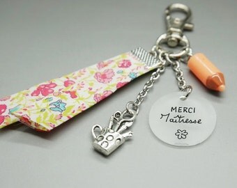 porte clé liberty cabochon "Merci Maîtresse" crayon personnalisable