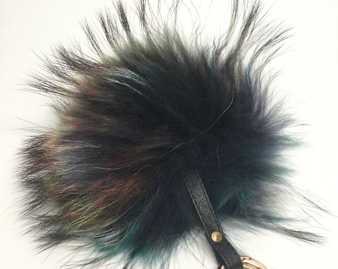 NEW FALL/WINTER '16 Dimensional Swirl™ Multi Color Raccoon Fur Pom Pom bag charm keychain piece no.458