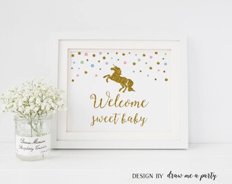 UNICORN Baby Shower , Unicorn Baby Shower Decorations , Unicorn Welcome Baby Sign , Unicorn Welcome Sweet Baby , Sweet Baby Sign , Printable