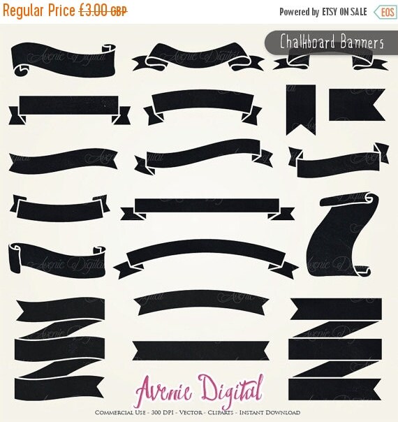 SALE Chalkboard Ribbon Banner Clipart. Scrapbook by AvenieDigital