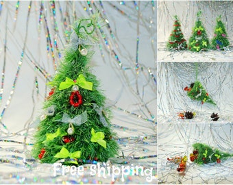 Christmas ornaments Hand Knitted Christmas decoration Eco friendly Table centerpiece Fireplace mantel New year. Office, Home, Cubicle Decor.