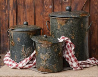 Kitchen Canister, Rooster Canister, Kitchen Decor, Rooster Decor, Primitive Canister, Country Decor, Rustic Canister, Free Shipping