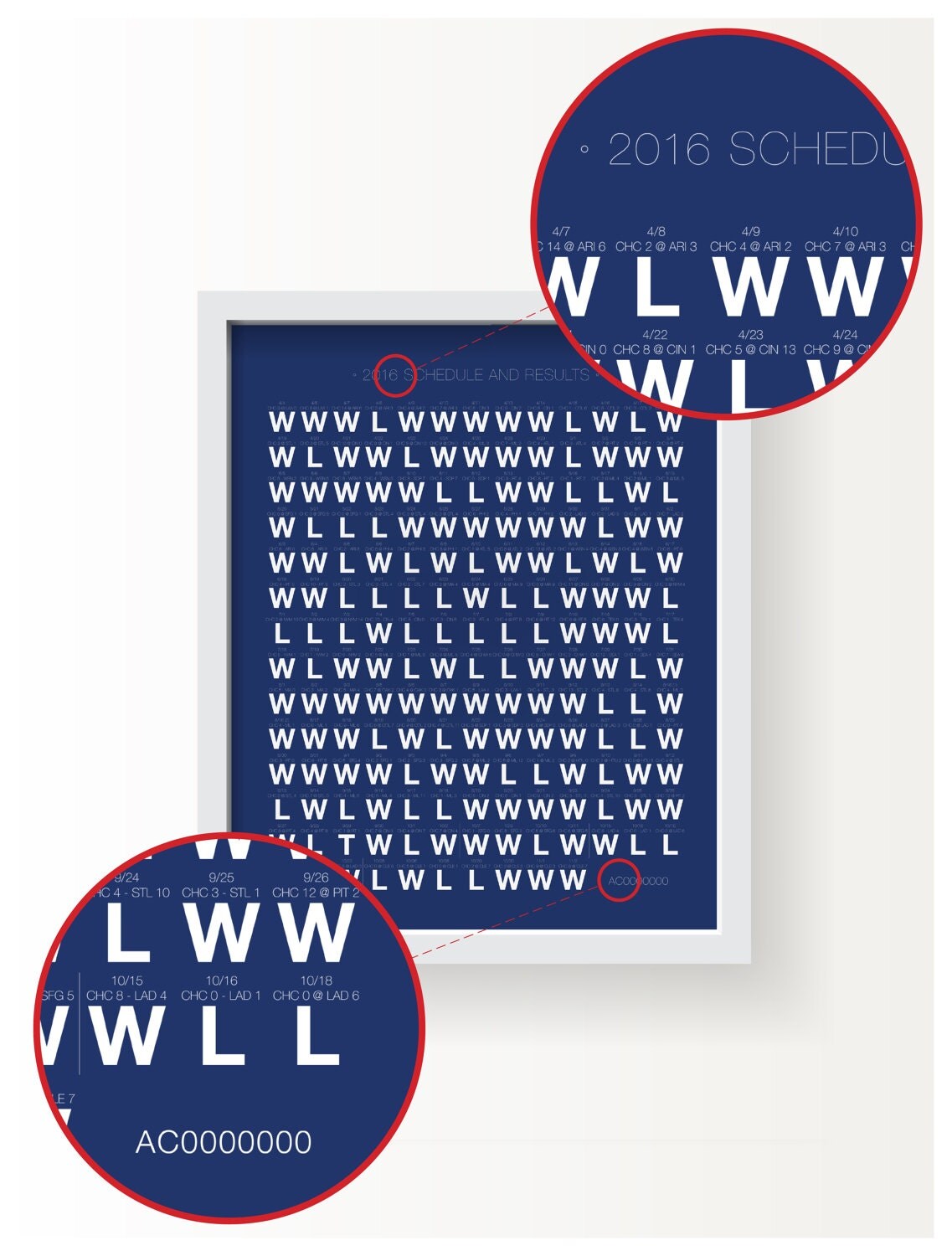 Chicago Cubs 2016 Calendar and Results Graphic by BirdsEyePrints