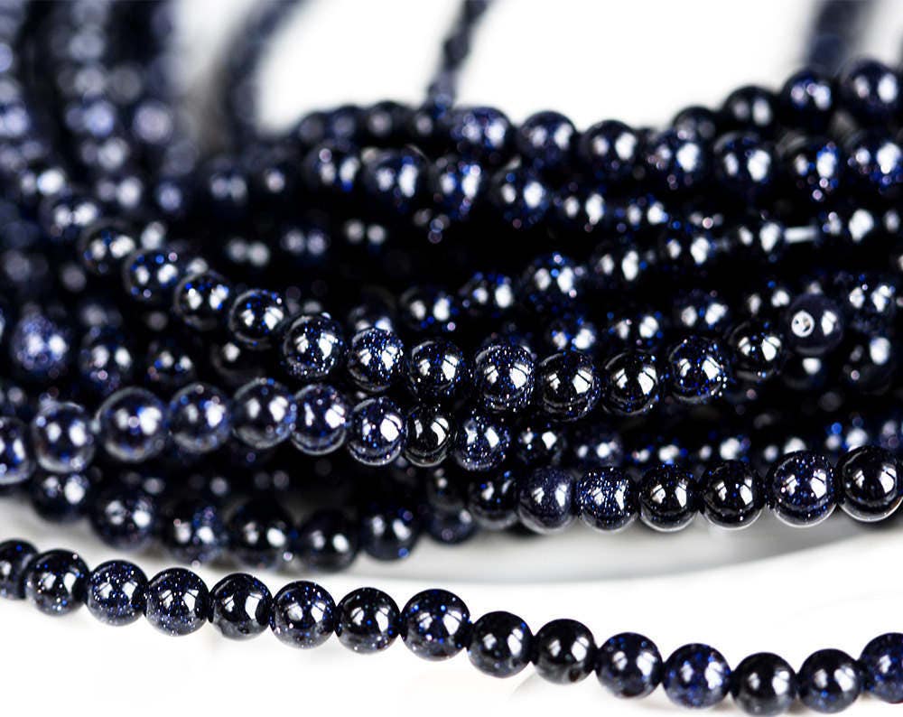 2430 Small blue sand 4mm Round beads Dark blue stones Natural stone