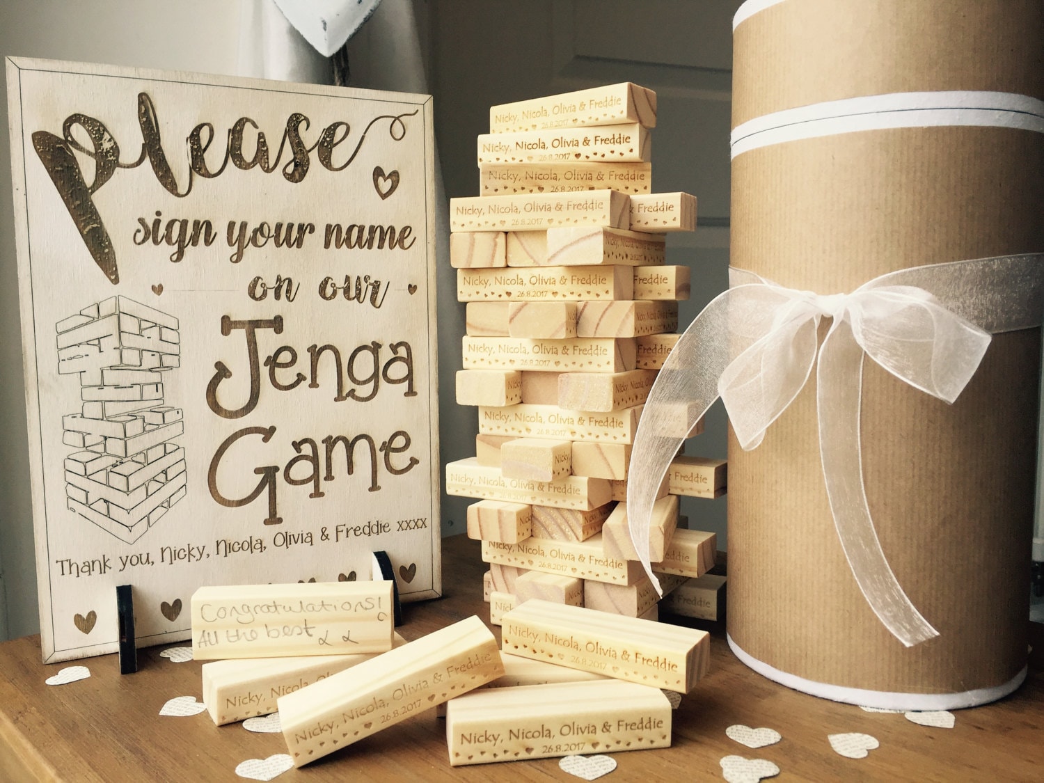 Personalised Jenga Wedding Game Set inc. Gift Box and Wooden