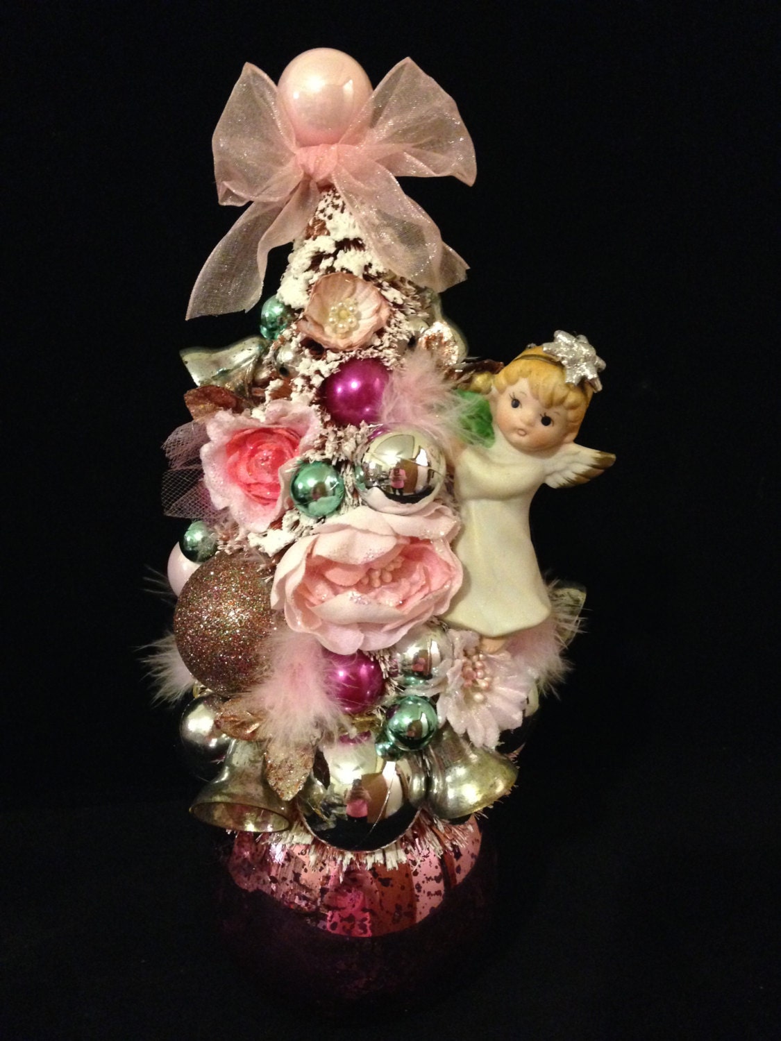 Vintage Pink Bottle Brush Tree Tabletop Christmas Tree