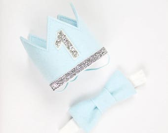 First Birthday Crown fo Felt | 1st Birthday Boy Outfit for Cake Smash | Baby Boy First Birthday Outfit | 1st Birthday Hat | Baby Blue Silver