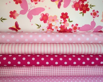 Pink Fat Quarter Fabric Bundle - 100% Cotton, Quilting Fabric