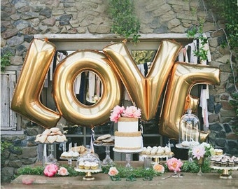 GIANT 40" Gold LOVE Balloons 4 Piece Set - Engagement Party Bridal Shower Wedding Reception Valentine's Day JUMBO