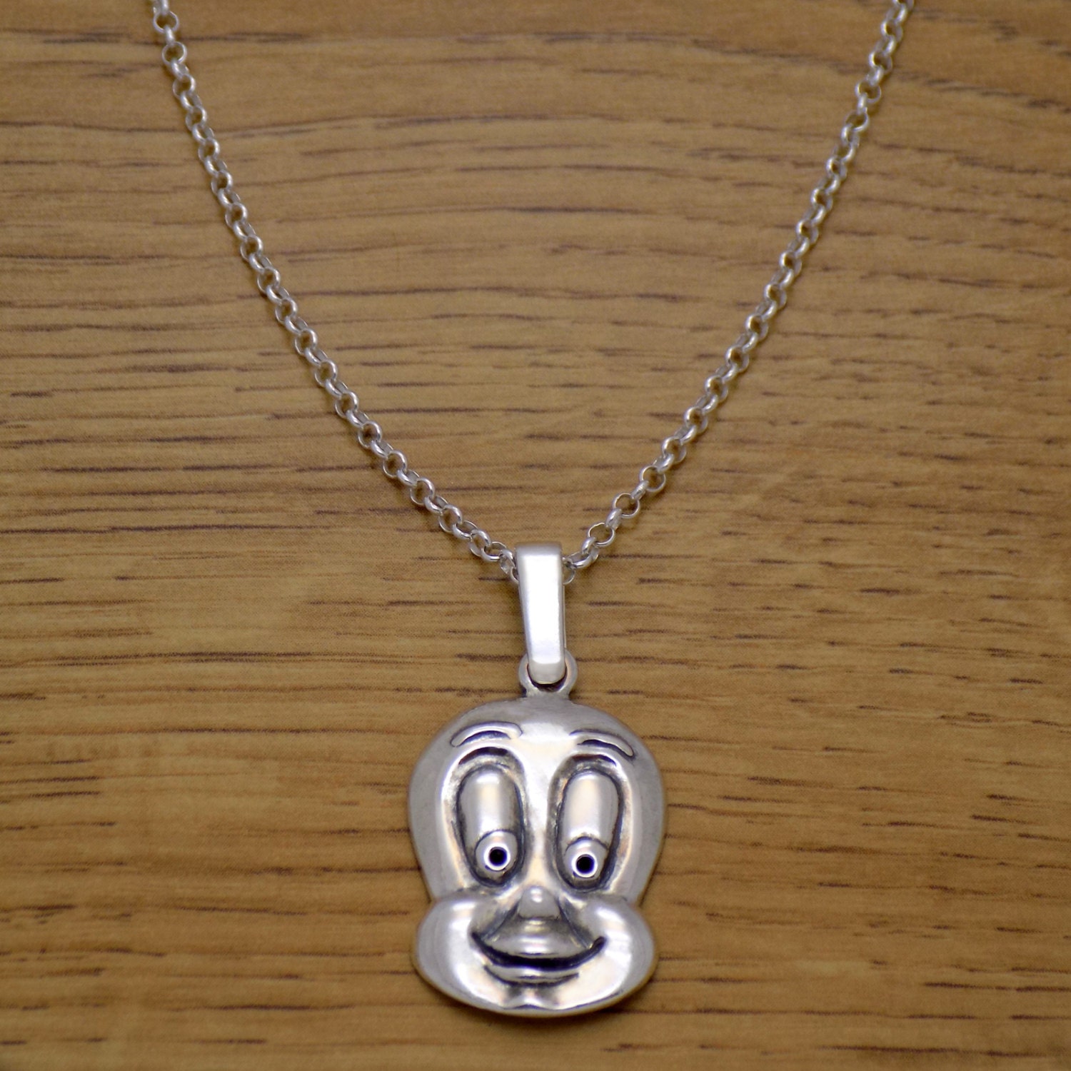 Charming Solid 925 Sterling Silver Casper the Ghost Necklace