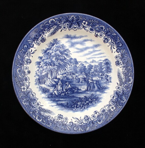 Churchill Currier & Ives Blue and White Dinner Plate in the