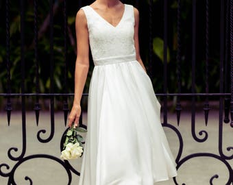 Lace Bridesmaid Dress Tea Length - Madeleine by Matchimony