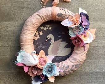 Modern Spring Wreath, Modern Girl Wreath, Easter Wreath, Baby Girl Wreath, Spring Nursery Decor, Girl Wreath, Fabric Wreath, Felt Flowers
