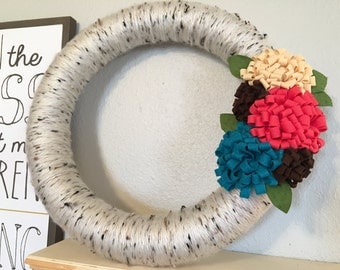 Spring Floral Yarn Wreath-two sizes to choose from- 10" & 14"