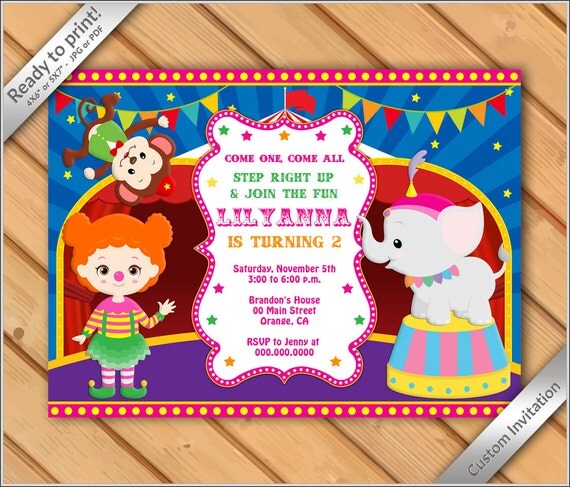 50% OFF SALE - Custom Printable Invitation Circus for Girl, invitation Circus, Carnival, Modern and fun invitation #5 Il_570xn