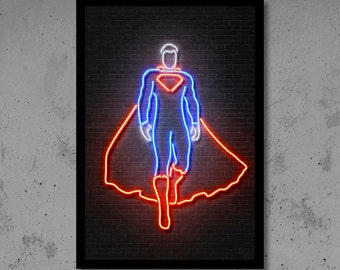 Superman Wall Art Superman Nursery Superman Neon Gift for Him Superman Wall Décor Superhero Wall Décor Kids Room Wall Art Superman Gifts