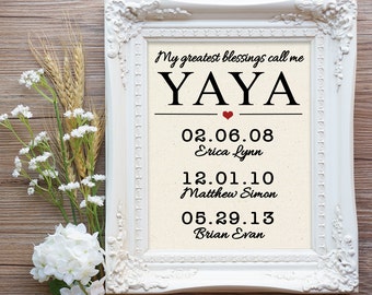 My greatest blessings call me Yaya Canvas Print, Yaya Gift, Yaya Mothers Day, Gift for Yaya, Yaya Birthday Gift, Greek Grandmother, Gift Mom