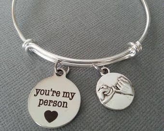 Best Friend Bangle Bracelet / Pinky Promise Bangle Bracelet / your my person / grays anatomy / you're my person