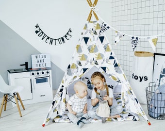 Kids Teepee Tent, Childrens Teepee, Teepee Tent for Kids, Canvas Teepee, Play Teepee, Play House, Teepee Set, Girl Teepee, Kids Wigwam, Tipi
