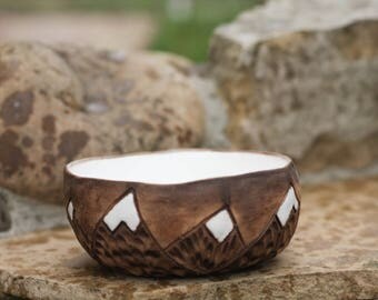 Mountains pottery bowl Hand thrown pottery Mountains are calling Adventurer gift Mountain art Snowy mountain Hiking gift|for|hiker Peak