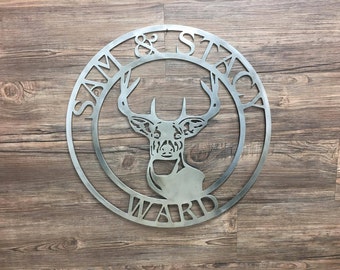 Deer Head With Bow & Rifle Home Decor Wall Art Metal Art