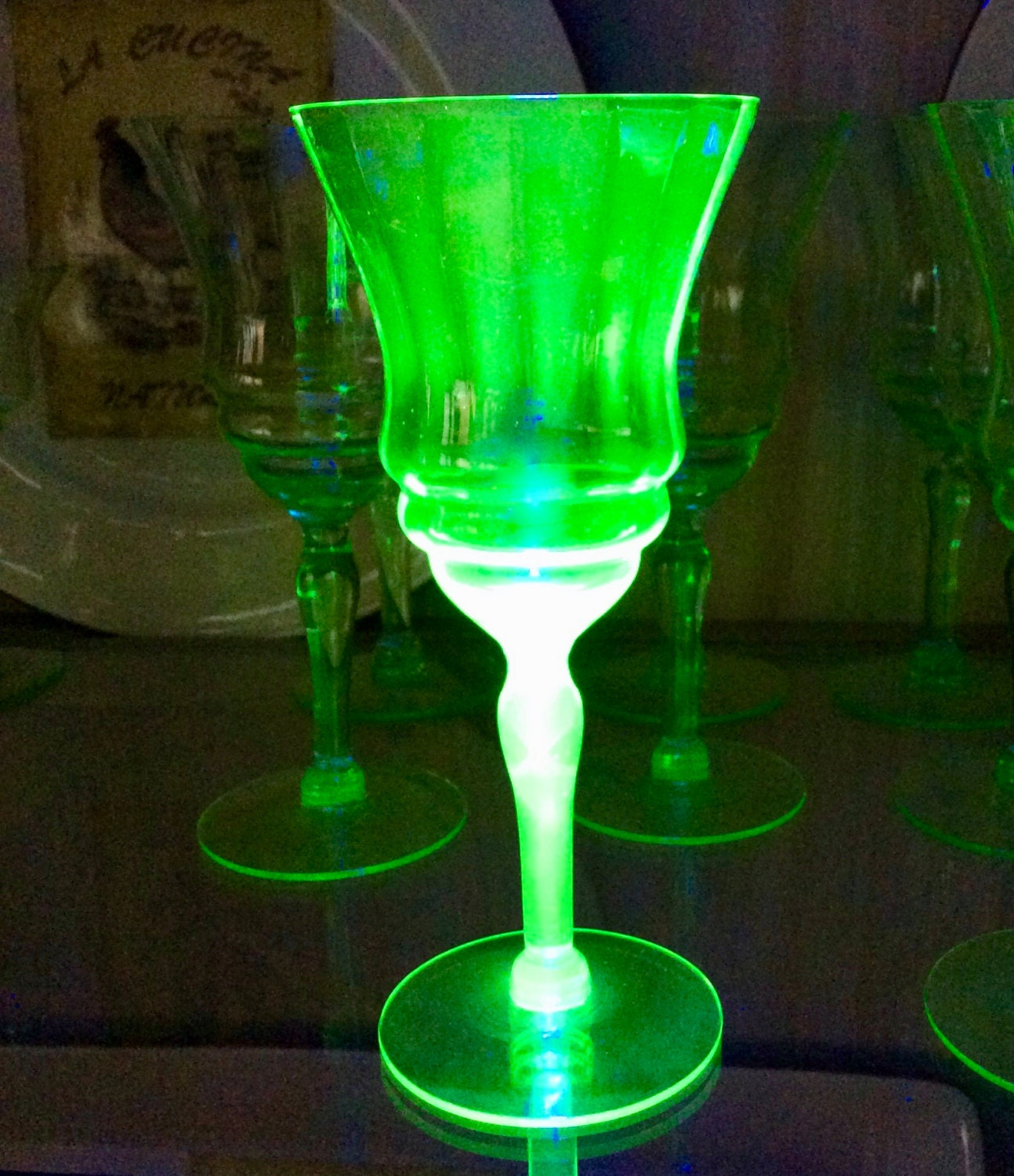 Vaseline Glass Uranium Glass Set of 8 Depression Glass