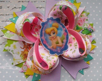 CHRISTMAS IN JULYHair bow Tinkerbell hair clip Tinkerberll party favours Birthday gift Baby hair bow Disney characters Hair barrette Girl...