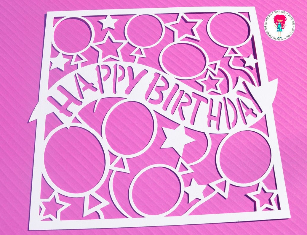 Download Happy Birthday Paper Cut Template SVG / DXF Cutting File For