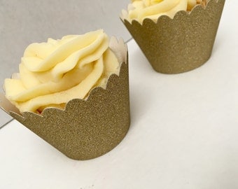 Gold Glitter Cupcake liners. 12 liners. Gold Cupcake. Gold party decor. Cupcake wrappers.