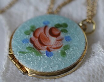 Beeswax Perfume, Botanical Perfume, Solid Perfume, Enamel Floral Locket, Art Nouveau Locket, Vintage Perfume Locket