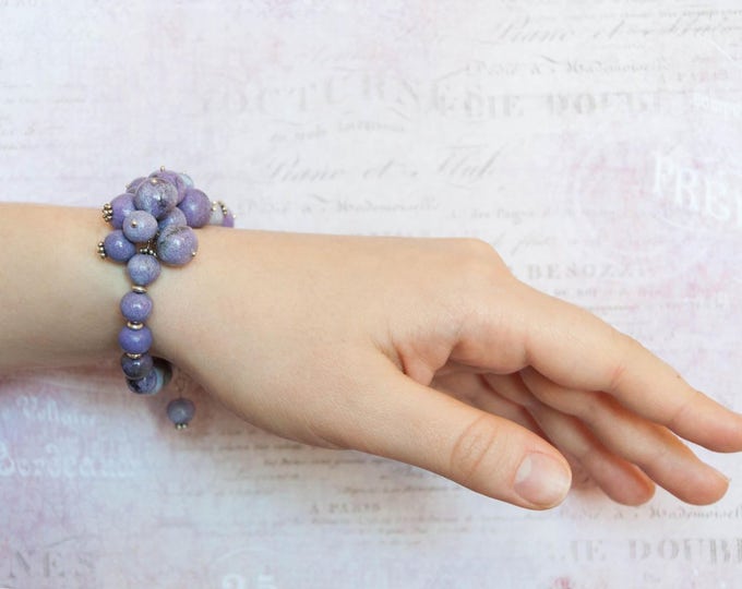 50% OFF SALE Purple beaded bracelet, Purple bracelet, Violet bracelet, Purple charm bracelet, Chunky bead bracelet, Chunky bracelet