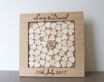 Wedding guest book alternative with 50 hearts, Rustic Wedding, wedding guest book, drop box