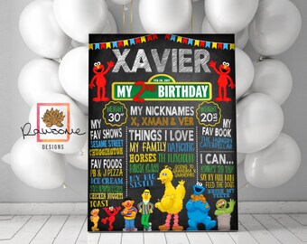 SESAME STREET Birthday Chalkboard Sign - Milestone Sign - First Birthday Second Birthday