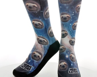 Sloths in Space Sock | Galaxy Sloth Hand Printed in USA - Sloth Gift | Funky Socks | Crazy Socks | Funny Socks | Unique Animal Sock | Zoo