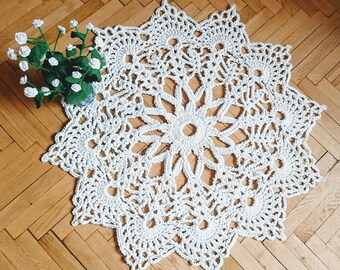Crochet area rug MIRA - carpet living room decor throw rug boho 40" table cover shabby chic hooked rug bedroom tapis - home gift
